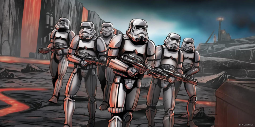 Stormtrooper animati su pianeta vulcanico.